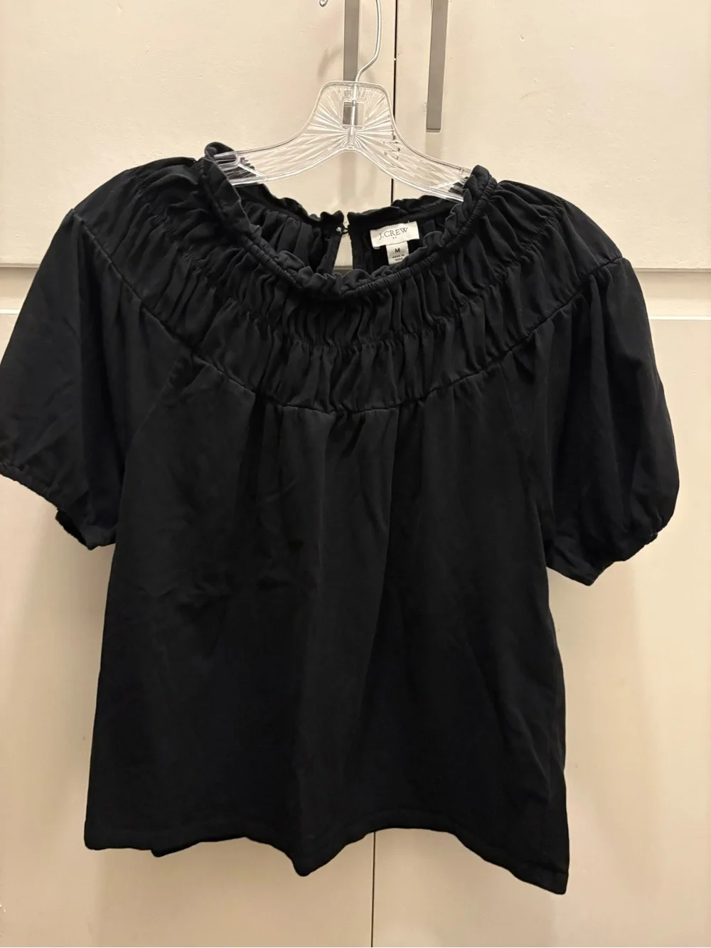 J. Crew Black Smocked Neck Short Sleeve Blouse Women’s Medium Casual, Grunge,